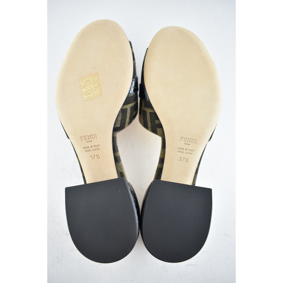 Fendi Black Brown Monogram Logo Backless Sandal Block Heel Mule Slide Pump 37.5 - Picture 12 of 12